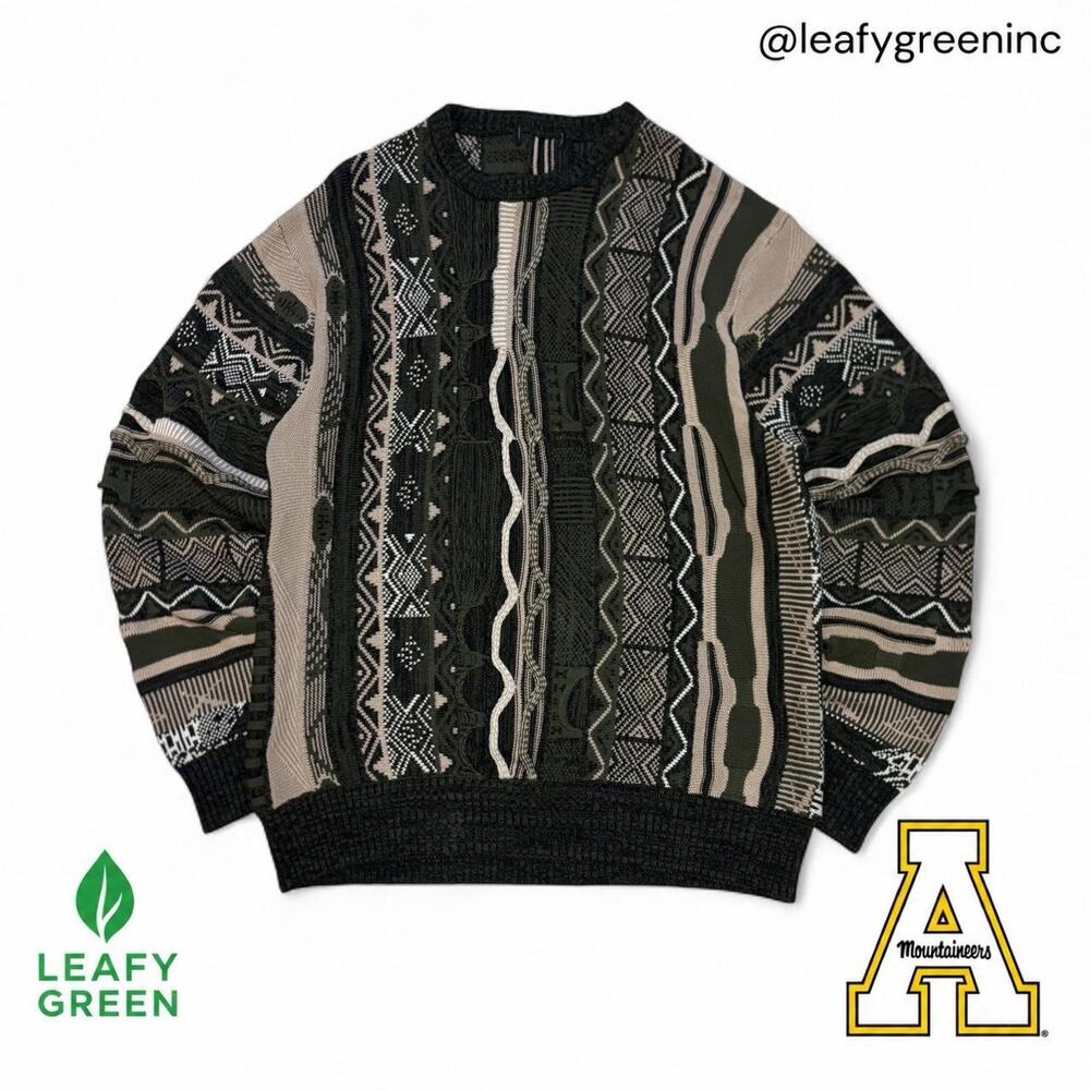 VTG 90s Coogi Original Blues Tundra Style Green 3D Knit Sweater Jumper us sz L